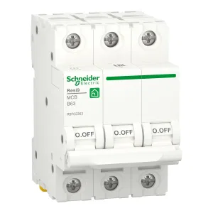 R9F02363 Автоматический выключатель Schneider Electric Resi9, 3 полюса, 63A, тип B, 6kA (ШНАЙДЕР) R9F02363 Автоматический выключатель Schneider Electric Resi9, 3 полюса, 63A, тип B, 6kA (ШНАЙДЕР)