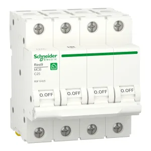 R9F12425 Автоматический выключатель Schneider Electric Resi9, 4 полюса, 25A, тип C, 6kA (ШНАЙДЕР) R9F12425 Автоматический выключатель Schneider Electric Resi9, 4 полюса, 25A, тип C, 6kA (ШНАЙДЕР)